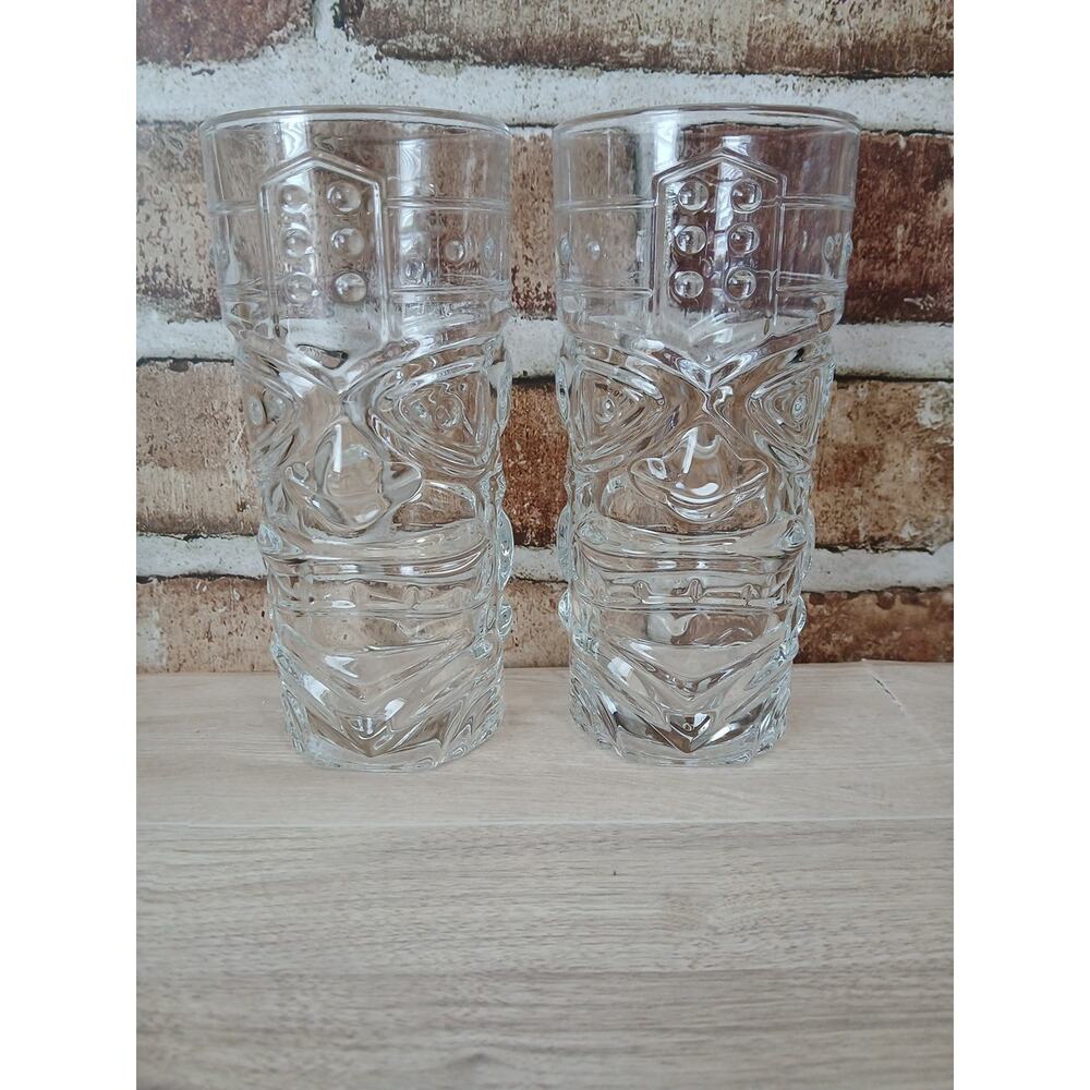 Vintage Forum Tiki Glass Cups Set Of 2 6.5 Inches Tall 3 Inches Wide